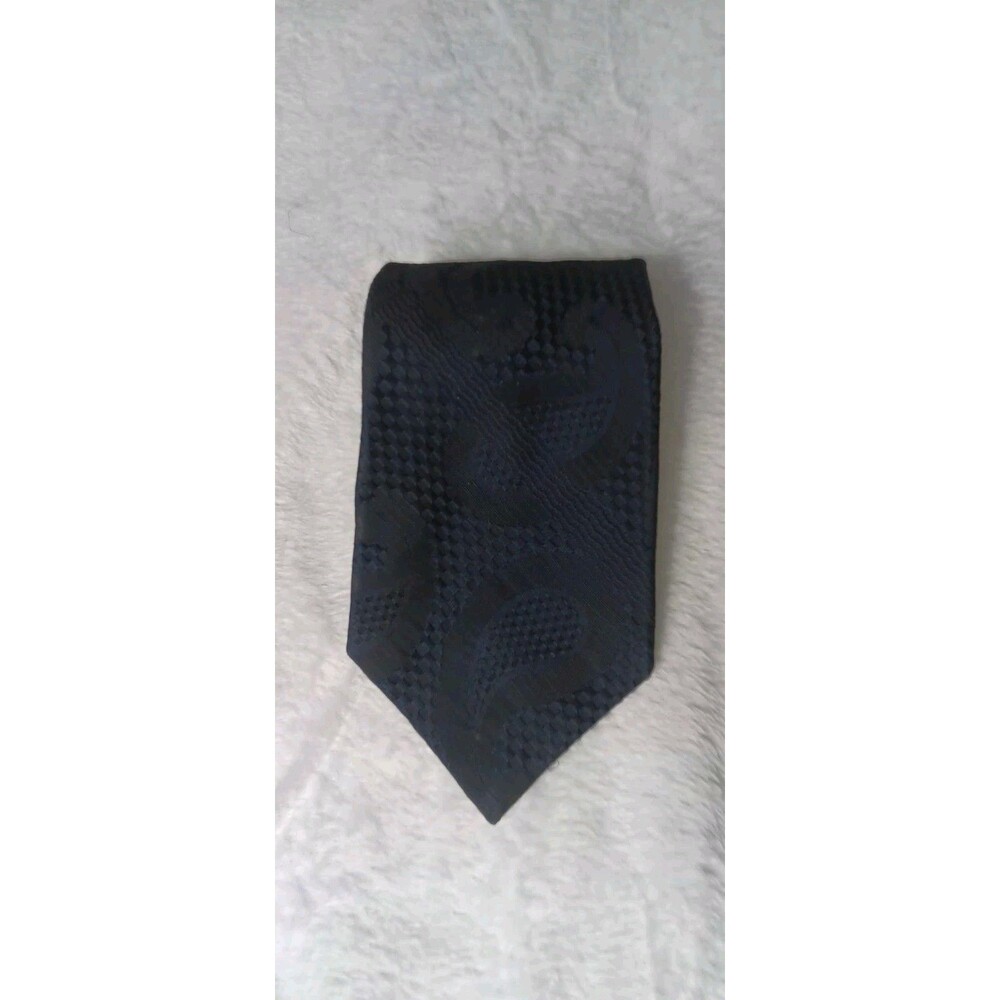VTG Voyager 1 Kipper Silk Tie Navy Blue Woven Geometric Business Retro Space